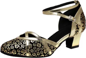 JUODVMP Women's Closed Toe Dance Heels Satin Latin Ballroom Dance Shoes YCL323
