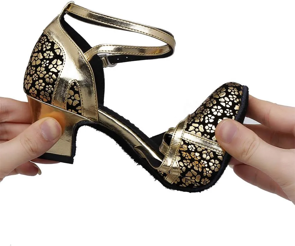 JUODVMP Women's Closed Toe Dance Heels Satin Latin Ballroom Dance Shoes YCL323