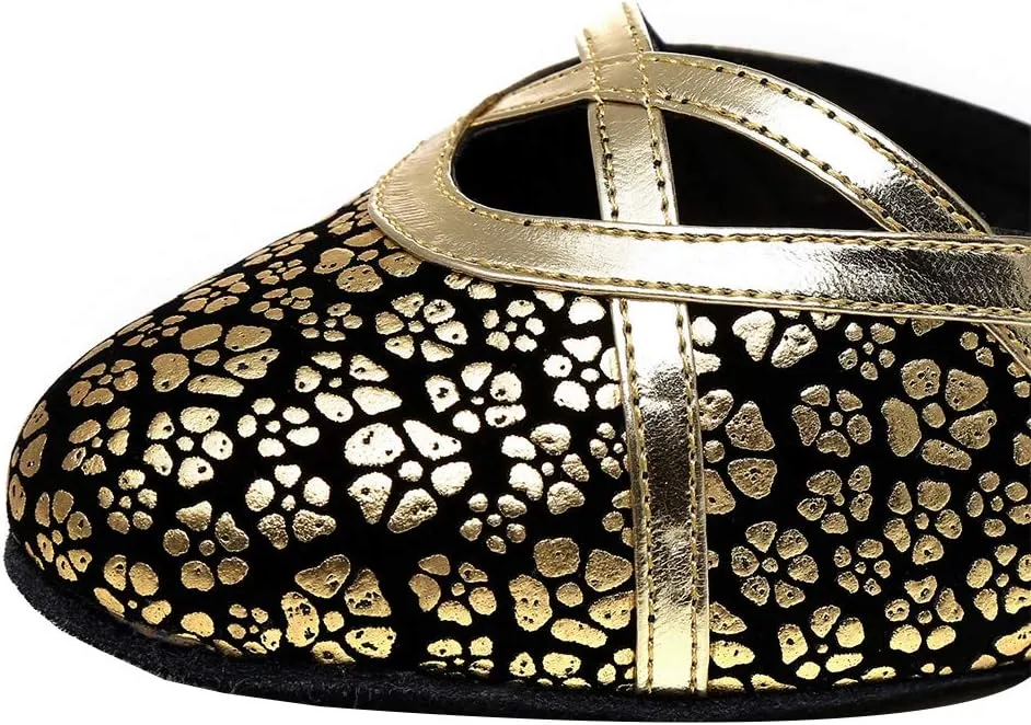 JUODVMP Women's Closed Toe Dance Heels Satin Latin Ballroom Dance Shoes YCL323