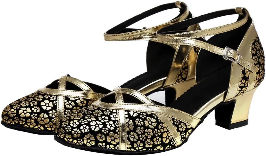 JUODVMP Women's Closed Toe Dance Heels Satin Latin Ballroom Dance Shoes YCL323