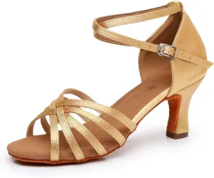 Latin Dance Shoes for Women Woman Latin Dance Shoes Ladies Girls Ballroom Professional Dancing Shoes Sneaker 5/7cm Soft Sole(Light Brown 7cm,38)