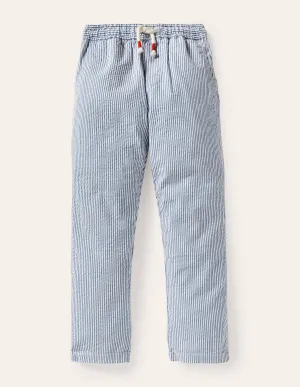 Lightweight Pull-on Trousers-Bright Marina Blue Ticking