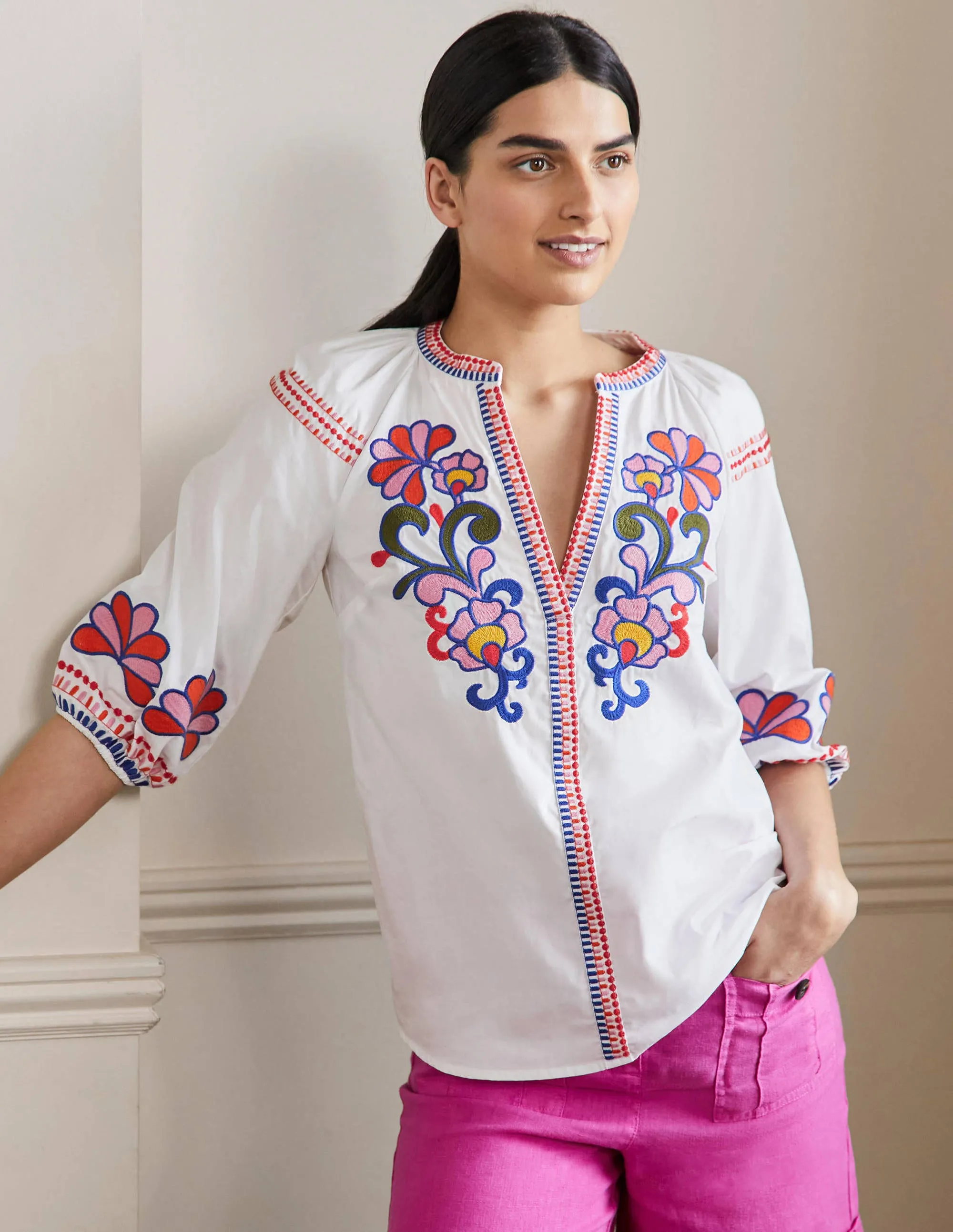Louise Mid Sleeve Popover-White