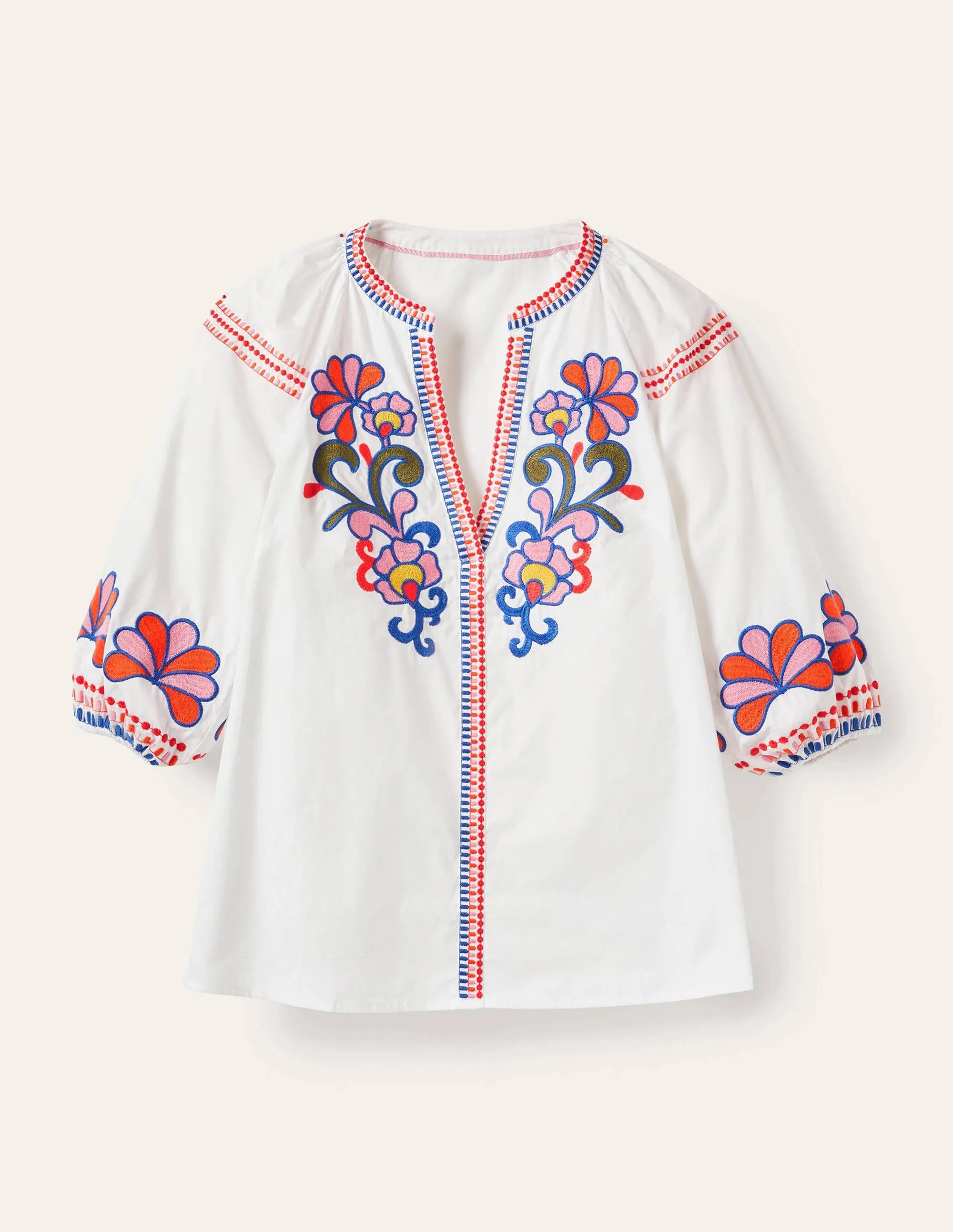 Louise Mid Sleeve Popover-White