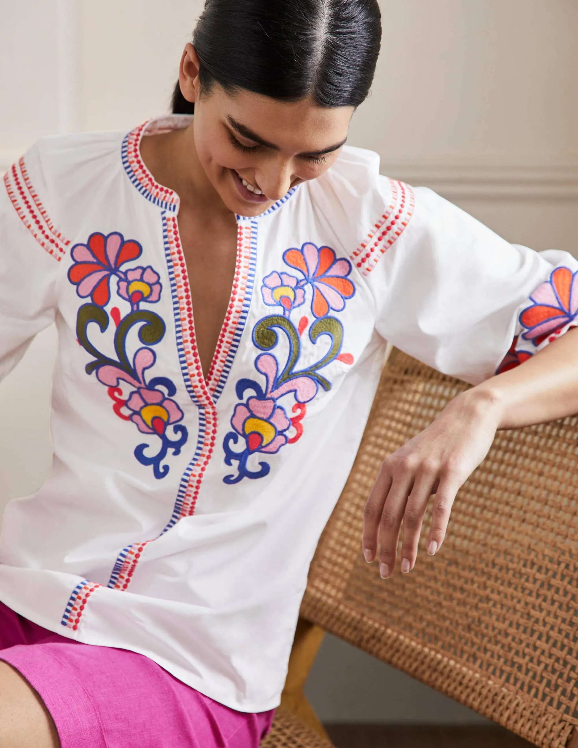 Louise Mid Sleeve Popover-White