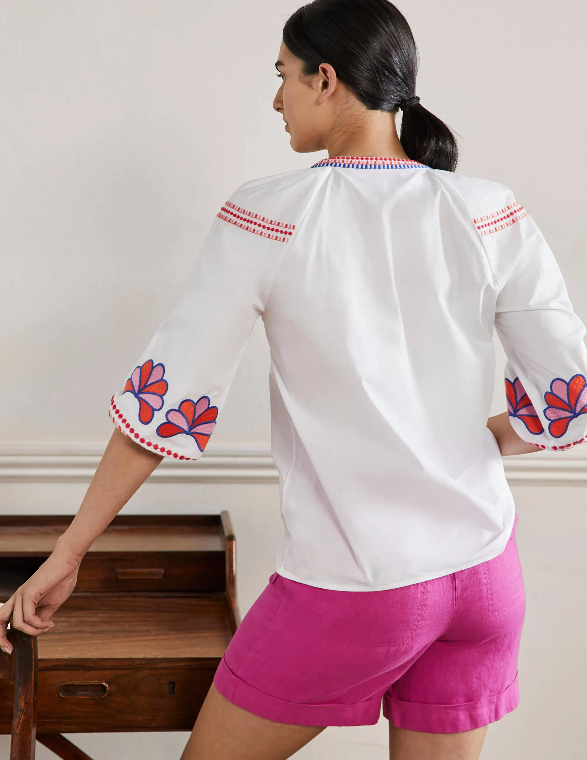 Louise Mid Sleeve Popover-White