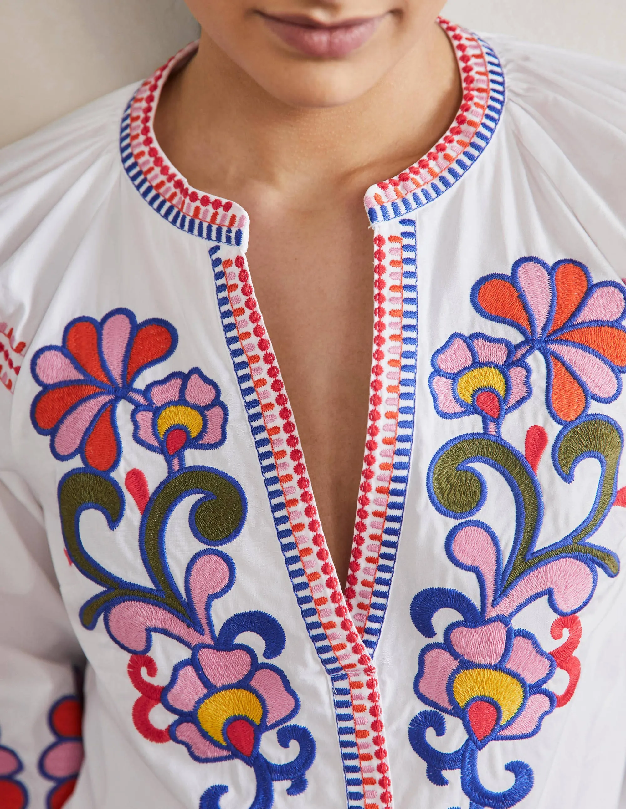 Louise Mid Sleeve Popover-White