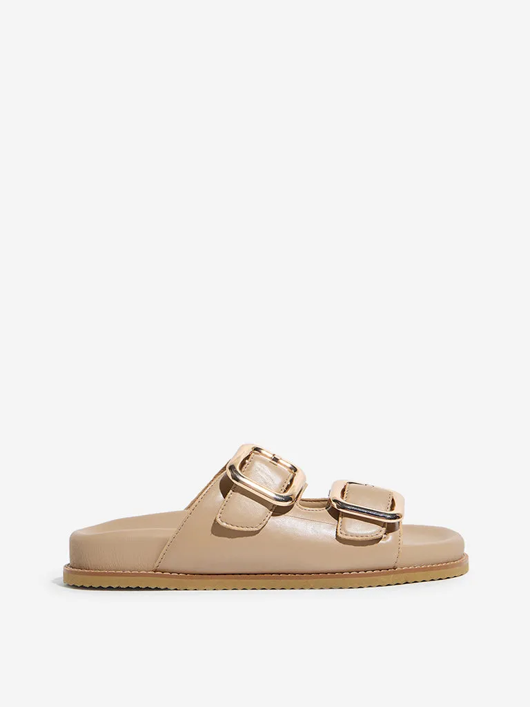LUNA BLU Beige Double Belted Comfort Sandals