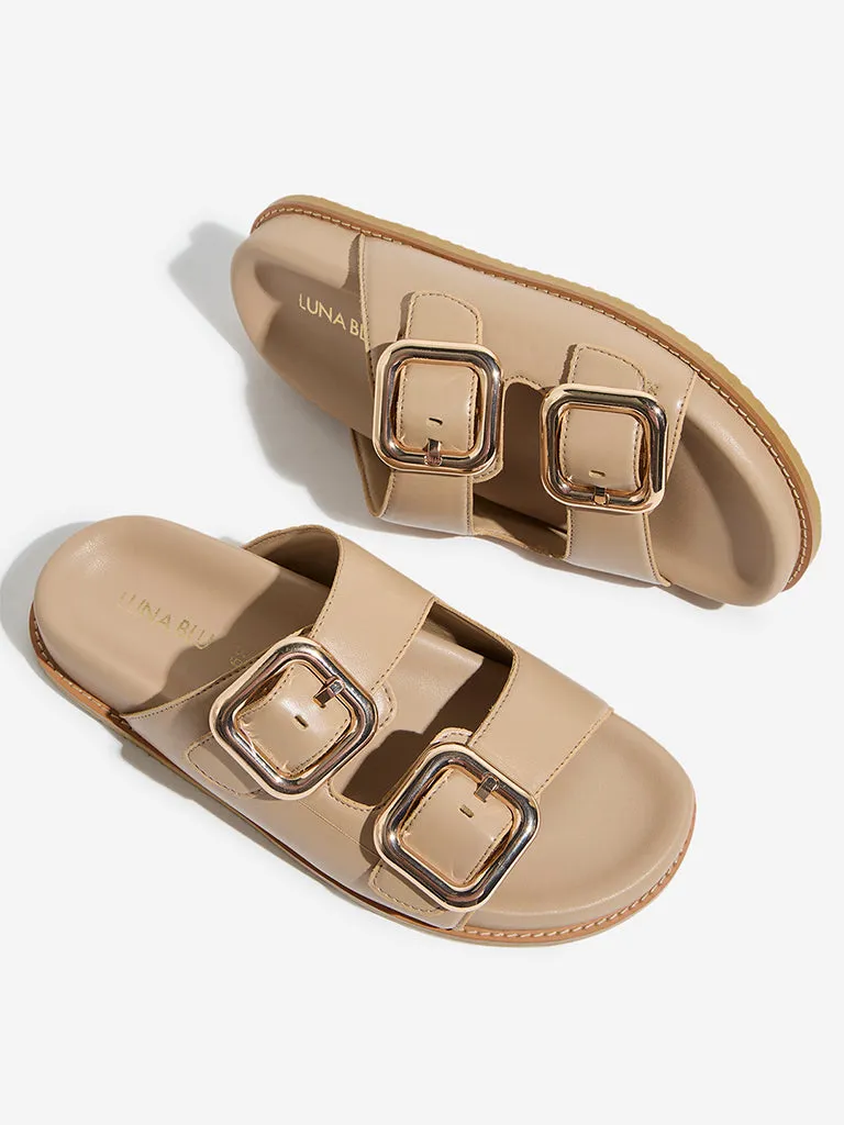 LUNA BLU Beige Double Belted Comfort Sandals