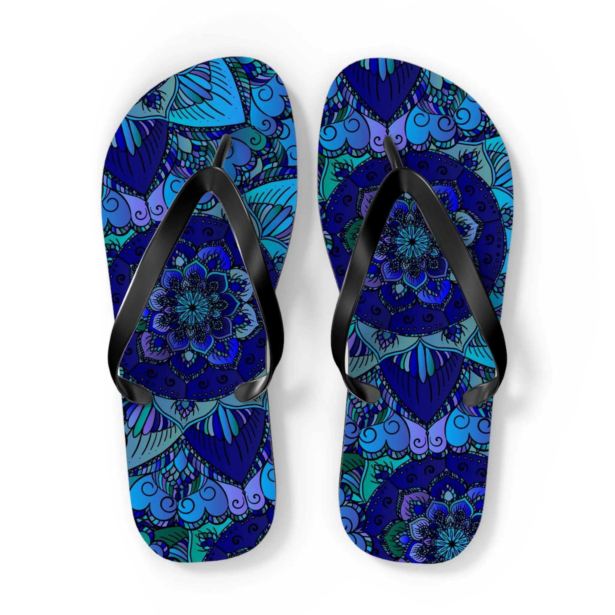 Mandala Boho Flip Flops - Blue/Purple/Teal