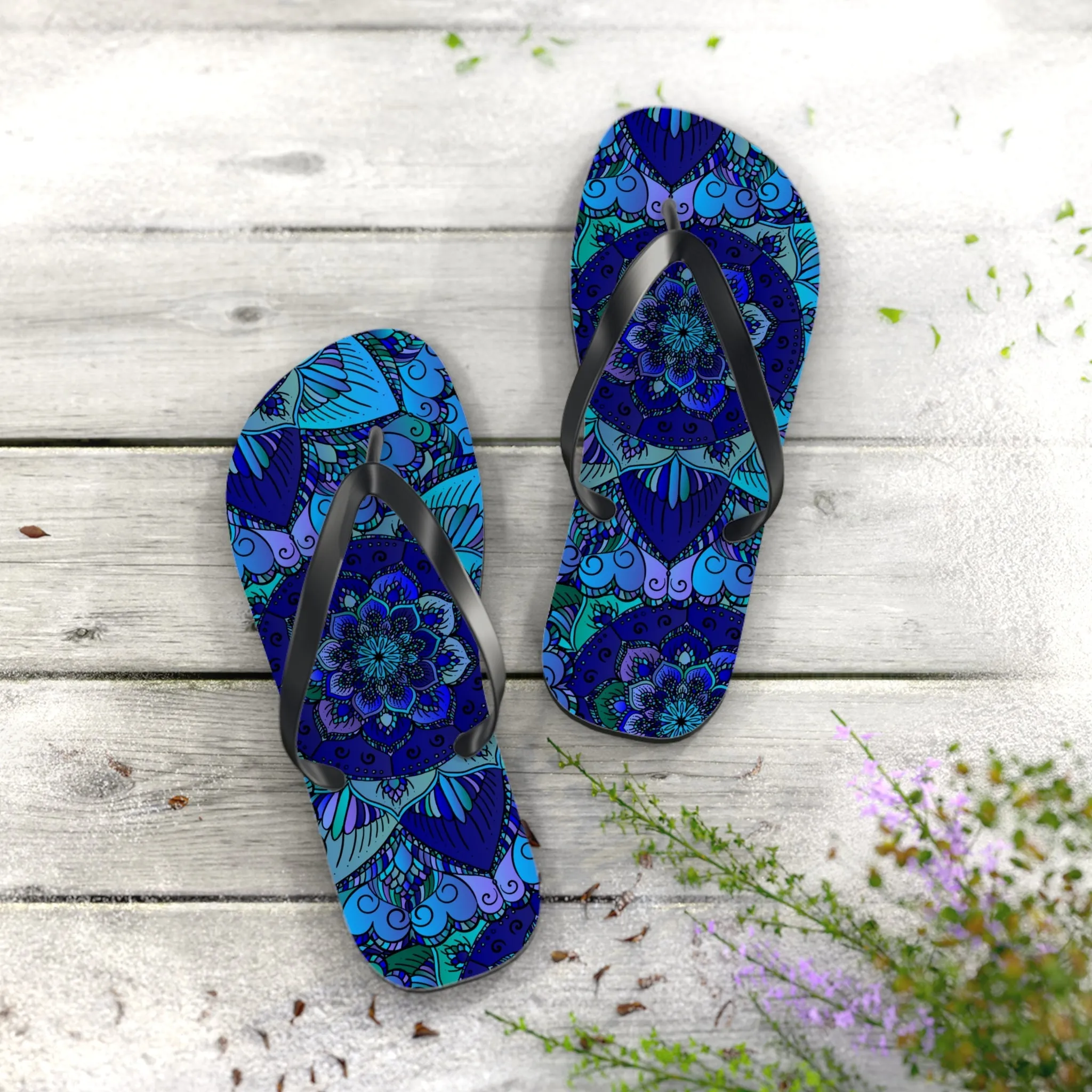 Mandala Boho Flip Flops - Blue/Purple/Teal