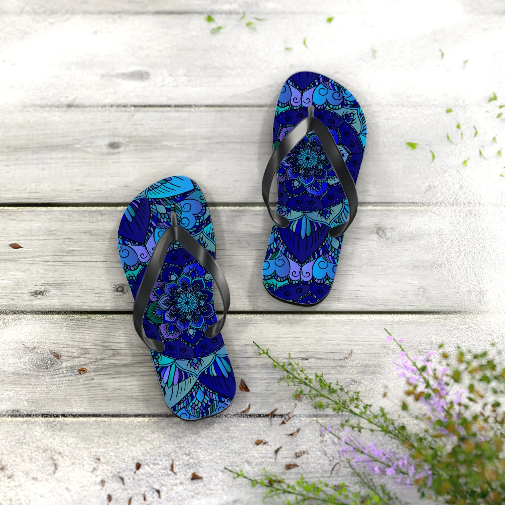 Mandala Boho Flip Flops - Blue/Purple/Teal