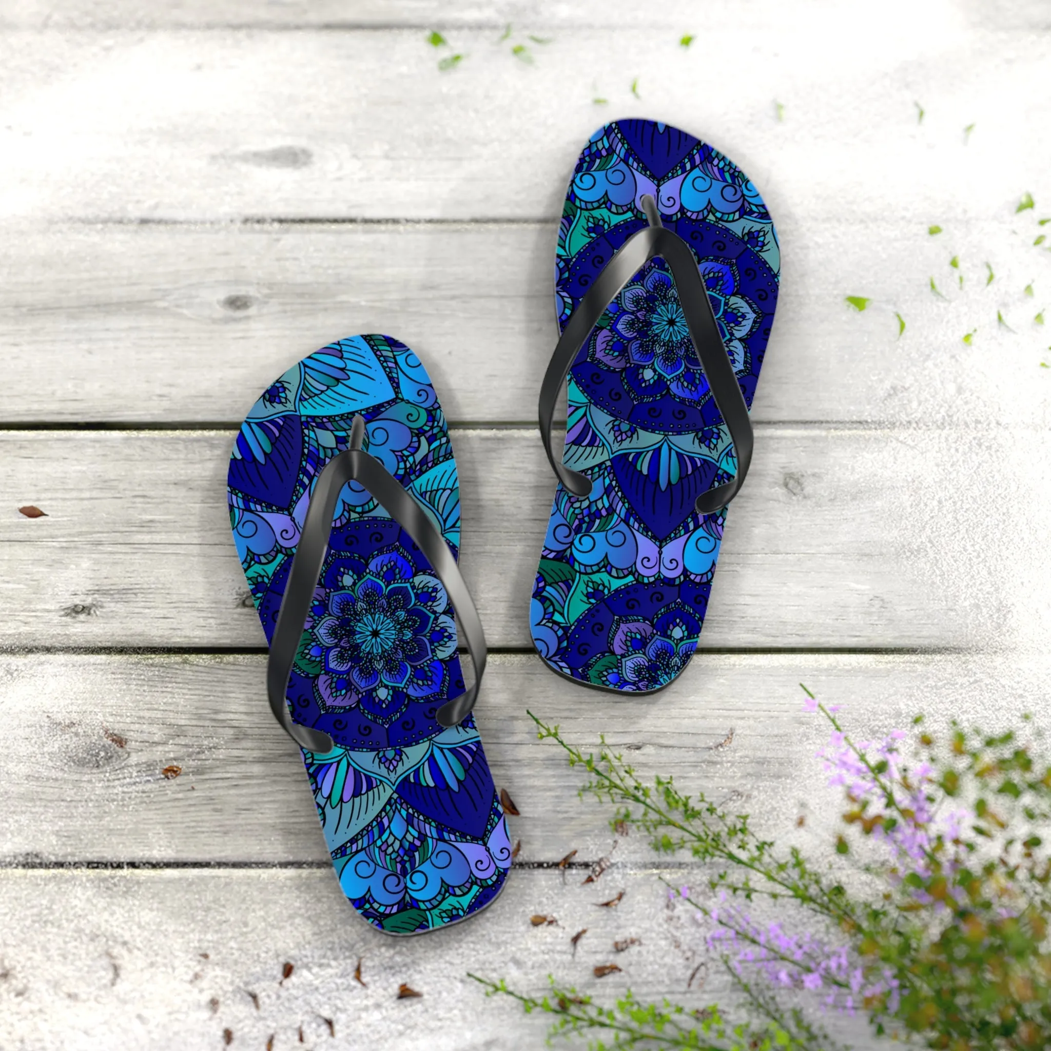 Mandala Boho Flip Flops - Blue/Purple/Teal