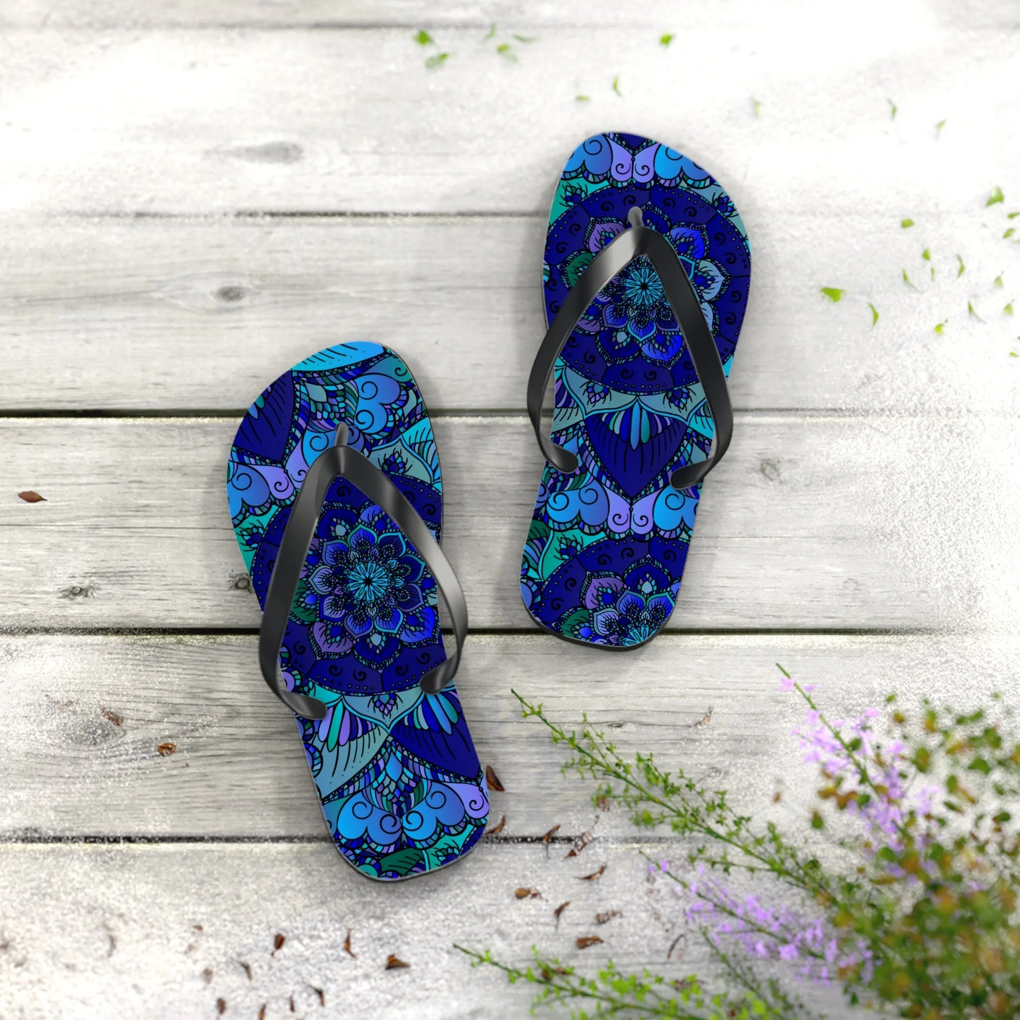 Mandala Boho Flip Flops - Blue/Purple/Teal