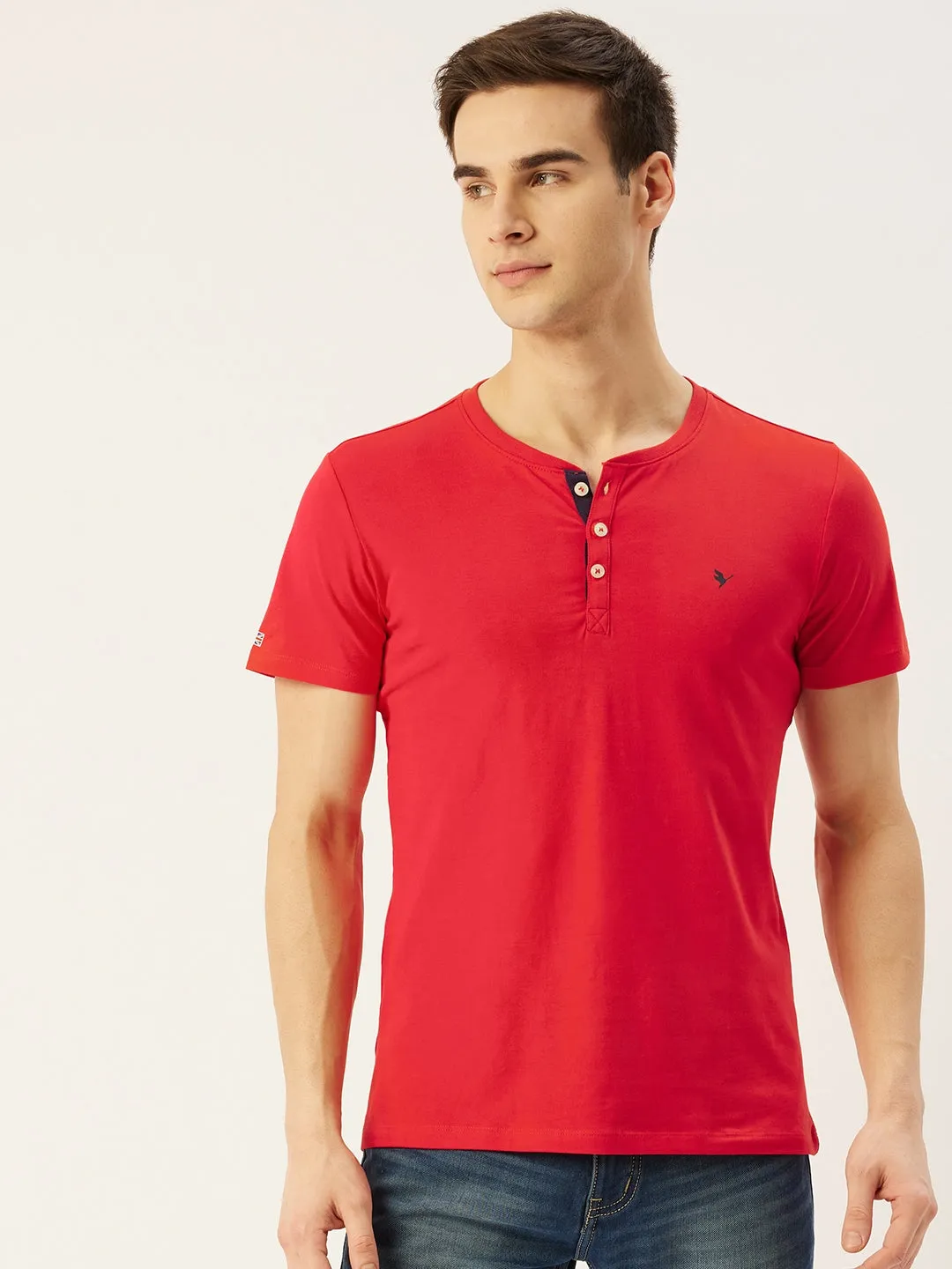 Mens Premium Cotton Lycra Henley Half Sleeve Crew Neck T-Shirts