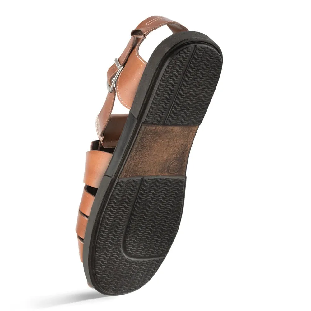 Mezlan R20257 Men's Shoes Cognac Calf-Skin Leather Fisherman Sandals (MZ3463)