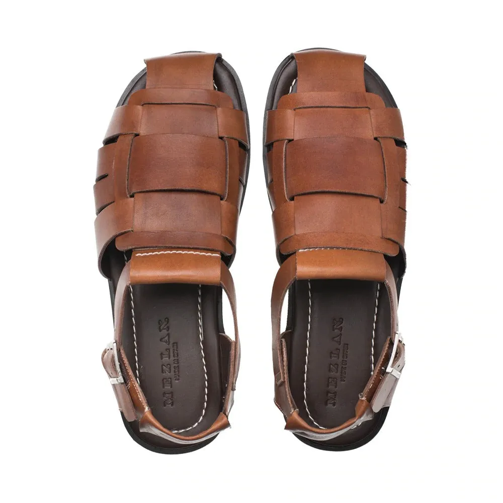 Mezlan R20257 Men's Shoes Cognac Calf-Skin Leather Fisherman Sandals (MZ3463)