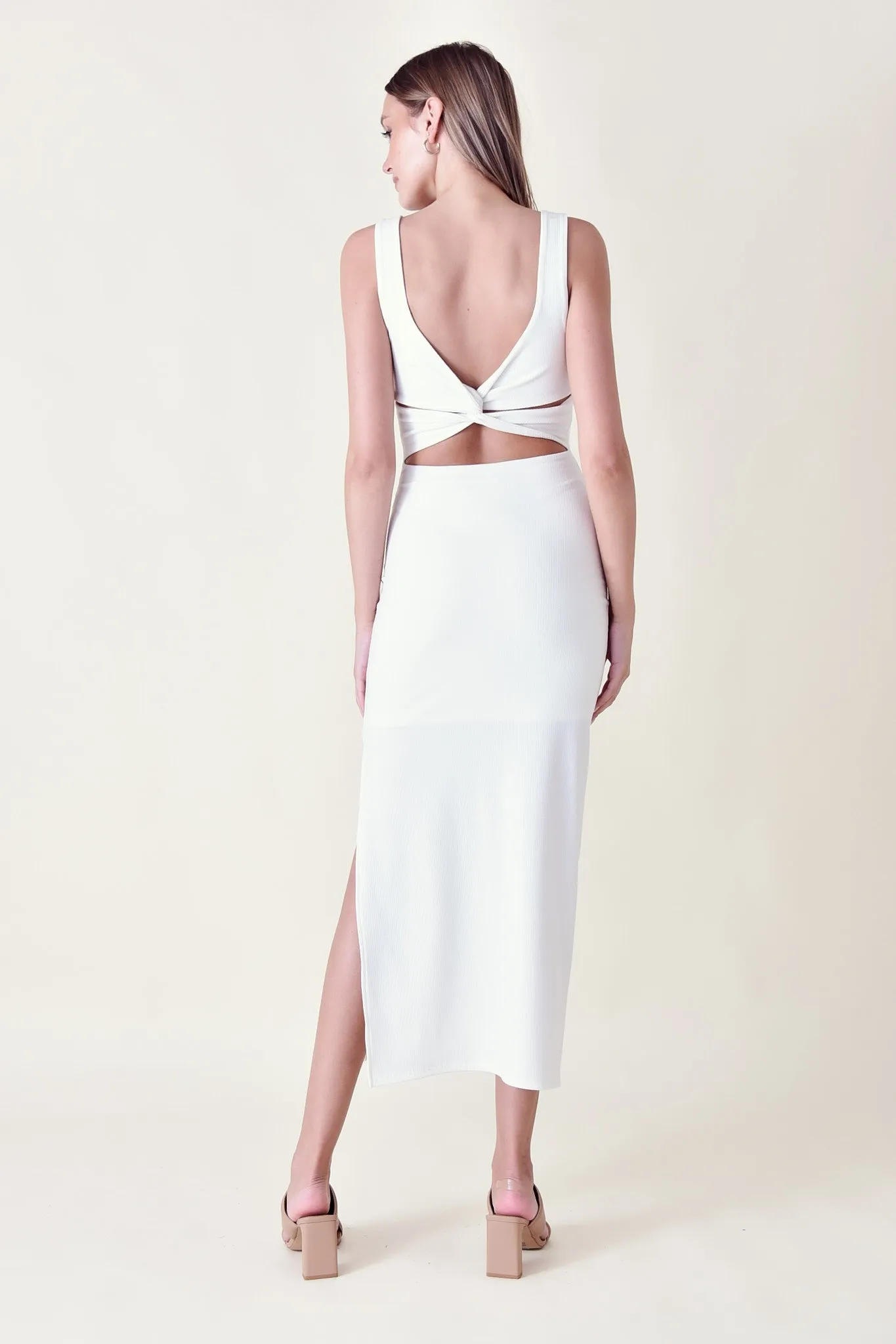 MINIMALIST BACK TWIST RIB KNIT MIDI DRESS