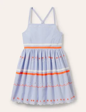 Multi Trim Detail Dress-Chambray
