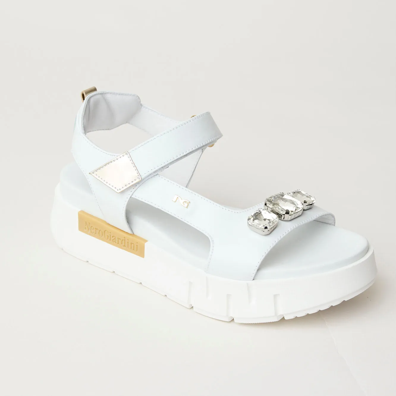 NeroGiardini White Leather Flatform Sandals