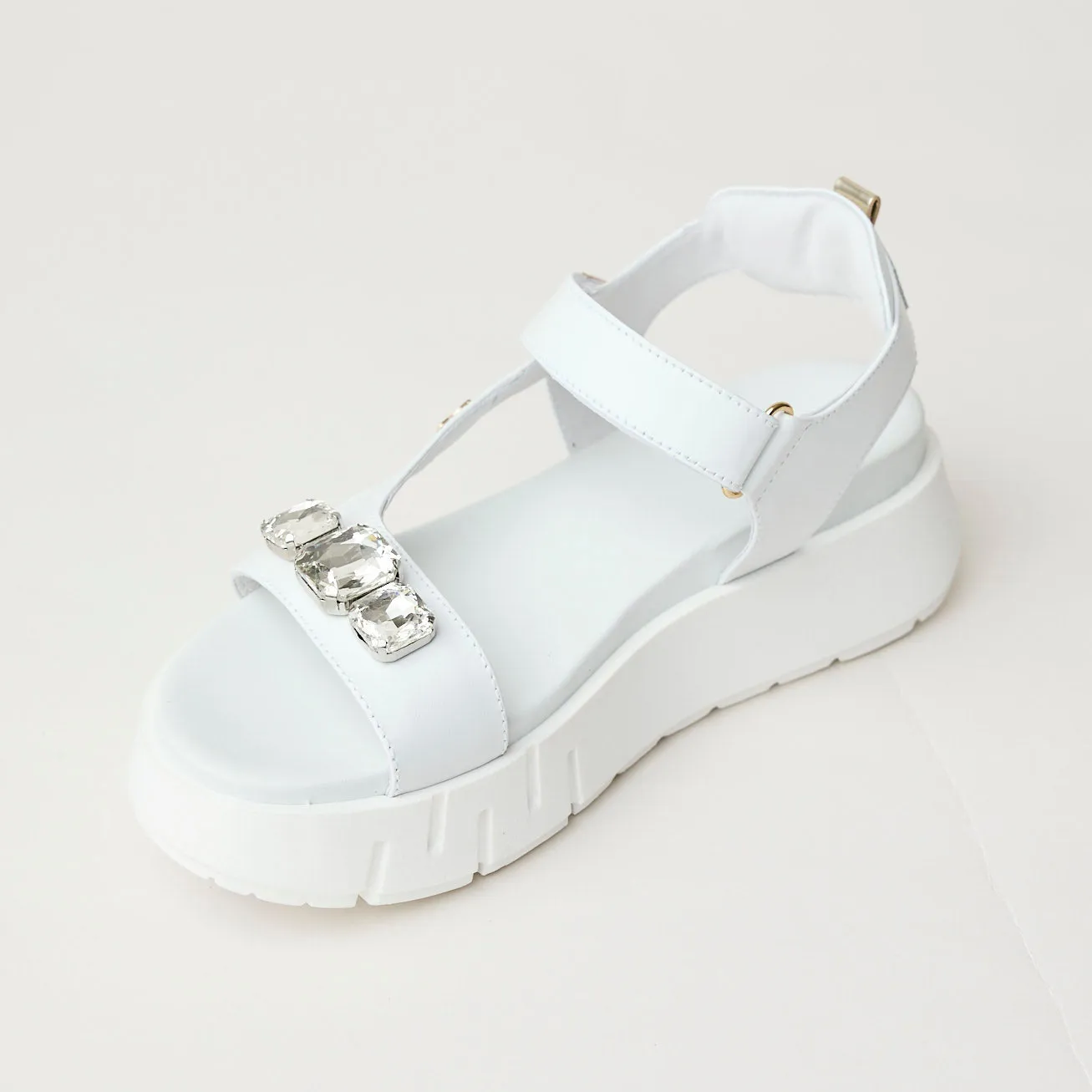 NeroGiardini White Leather Flatform Sandals