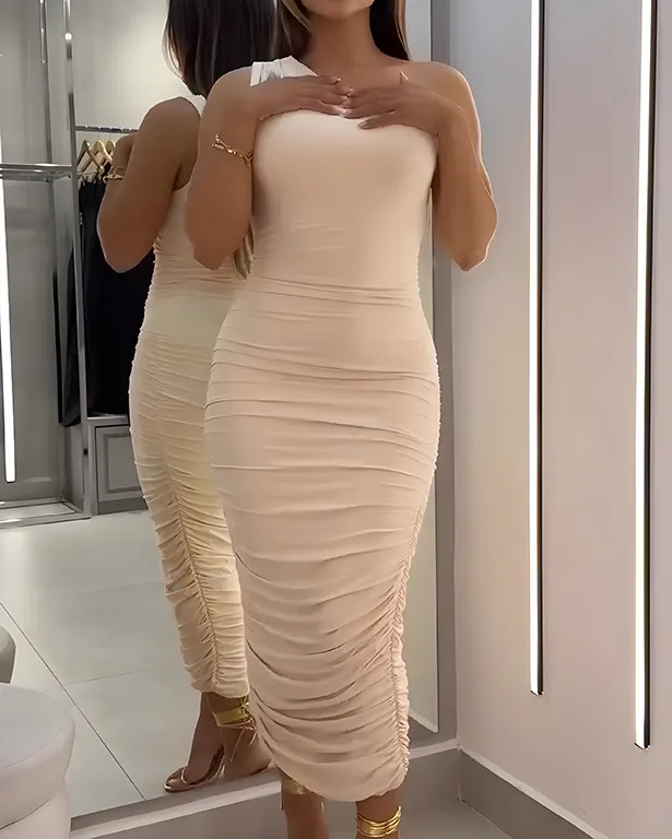 Off-the-Shoulder Ruched Bodycon Dress