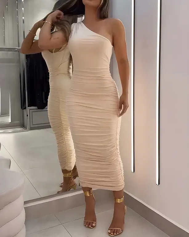 Off-the-Shoulder Ruched Bodycon Dress
