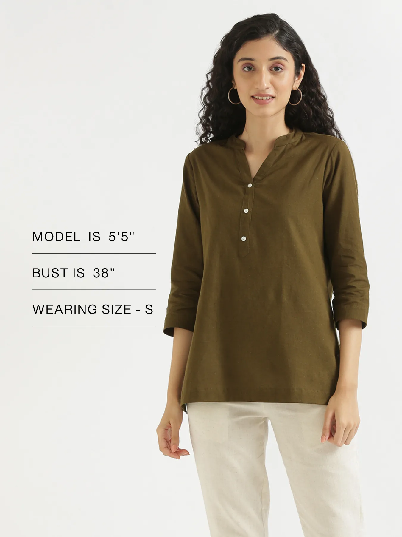 Olive Green Airy Linen Short Kurta