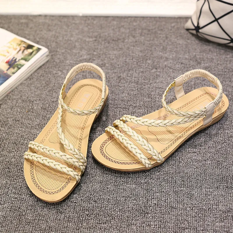 Open Toe Waves Flat Ankle Strap Sandals