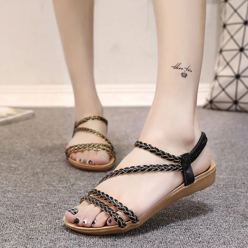 Open Toe Waves Flat Ankle Strap Sandals