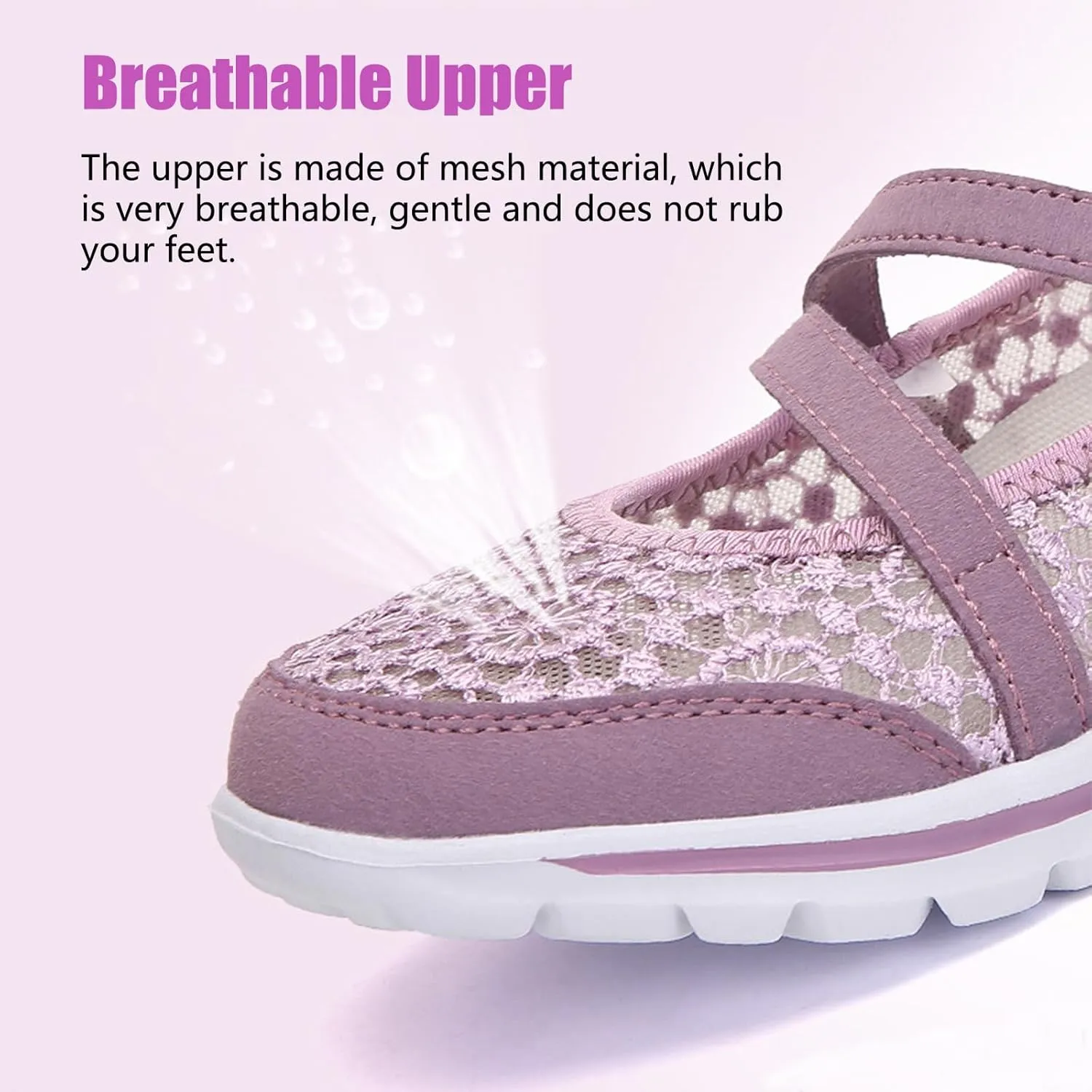 Optigard Women's Lace Mesh Adjustable Breathable Flat Walking Shoes Casual Non-Slip Lightweight Sneakers Comfortable Slip-On Shallow Mouth Mom Shoes Nurse Working Shoes Mary Jane Shoes