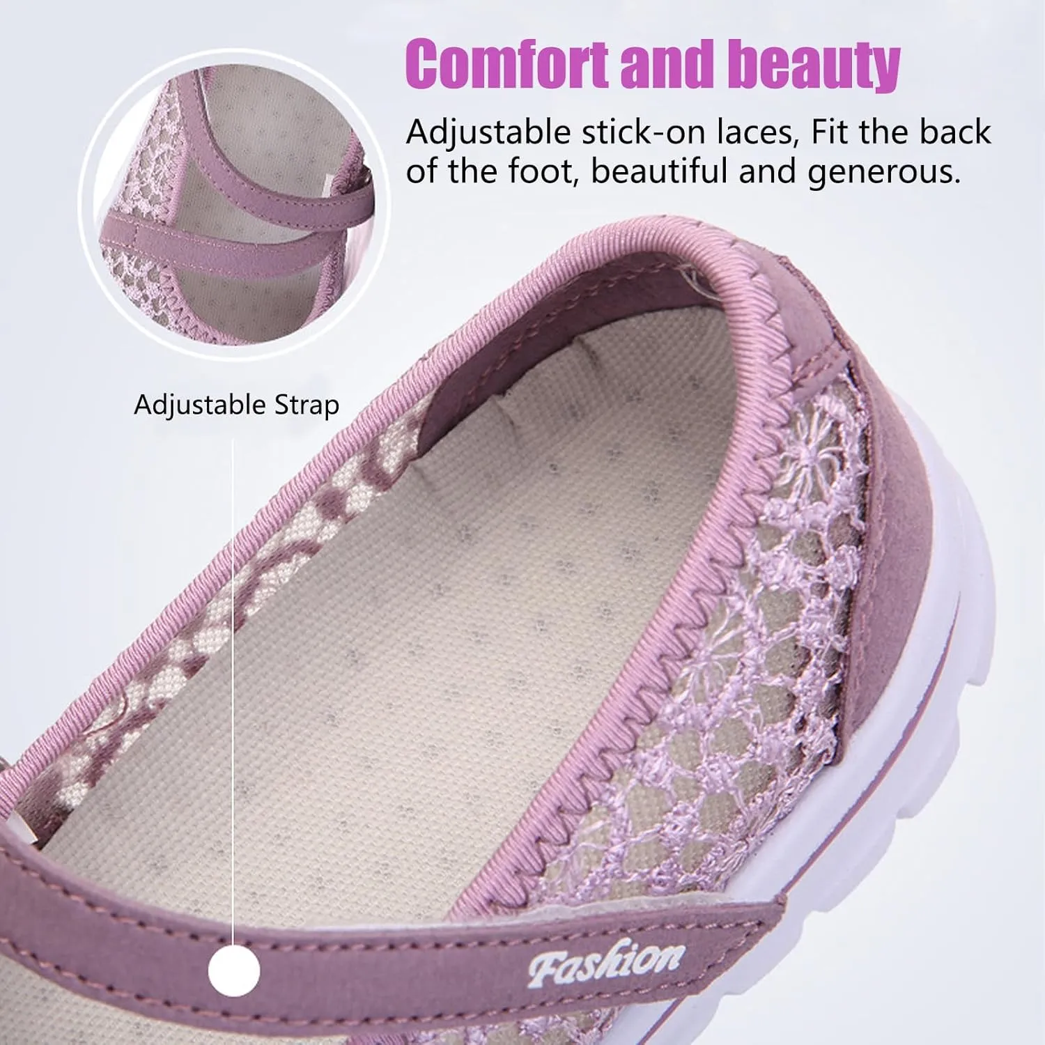 Optigard Women's Lace Mesh Adjustable Breathable Flat Walking Shoes Casual Non-Slip Lightweight Sneakers Comfortable Slip-On Shallow Mouth Mom Shoes Nurse Working Shoes Mary Jane Shoes