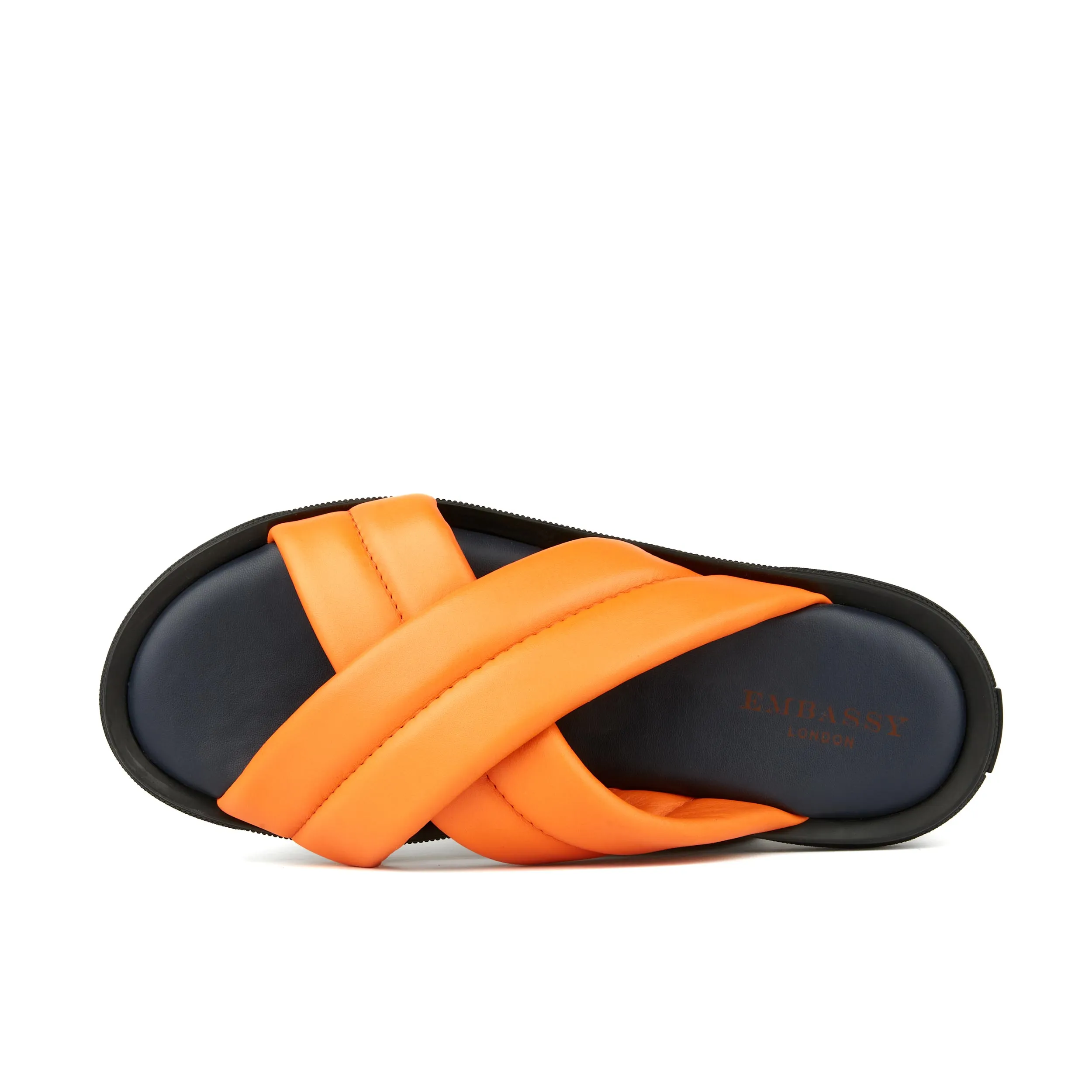 Palm - Orange - Men's thick criss cross full leather lined slides in orange