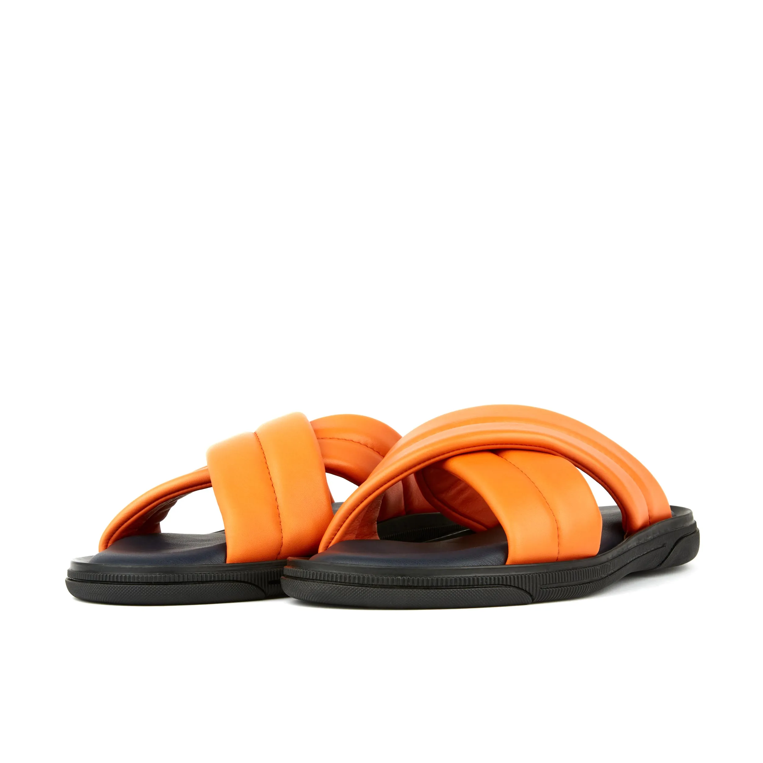 Palm - Orange - Men's thick criss cross full leather lined slides in orange