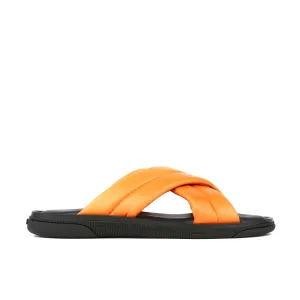 Palm - Orange - Men's thick criss cross full leather lined slides in orange