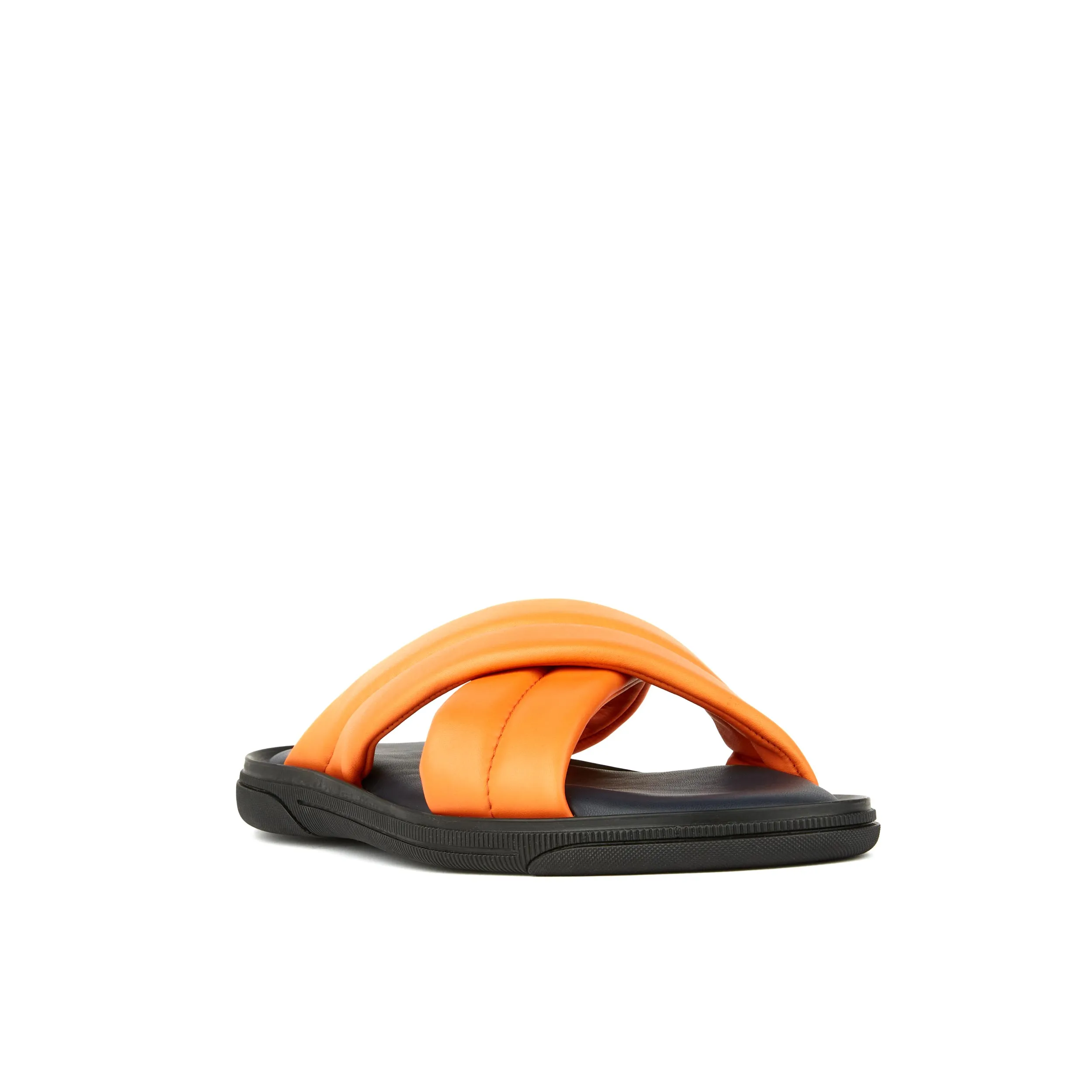 Palm - Orange - Men's thick criss cross full leather lined slides in orange