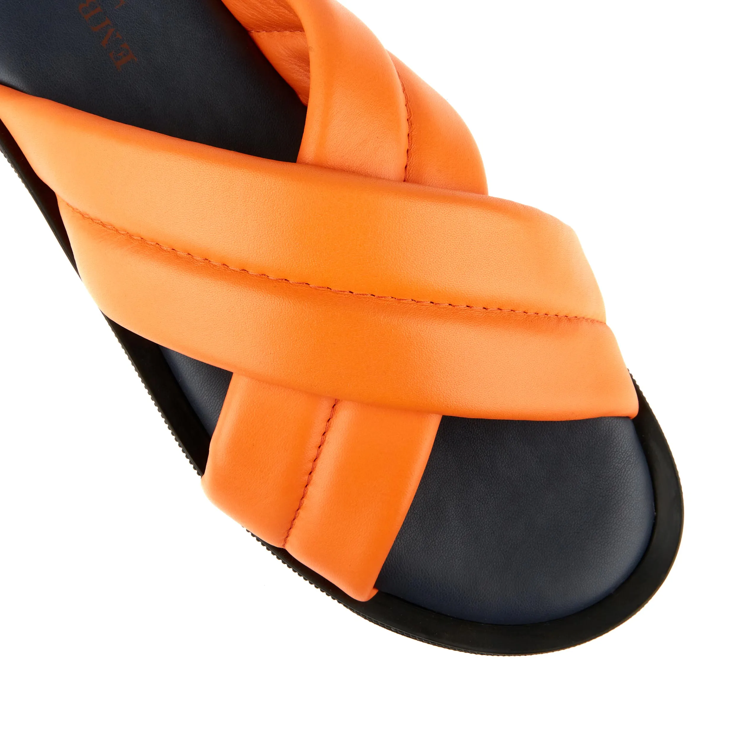 Palm - Orange - Men's thick criss cross full leather lined slides in orange