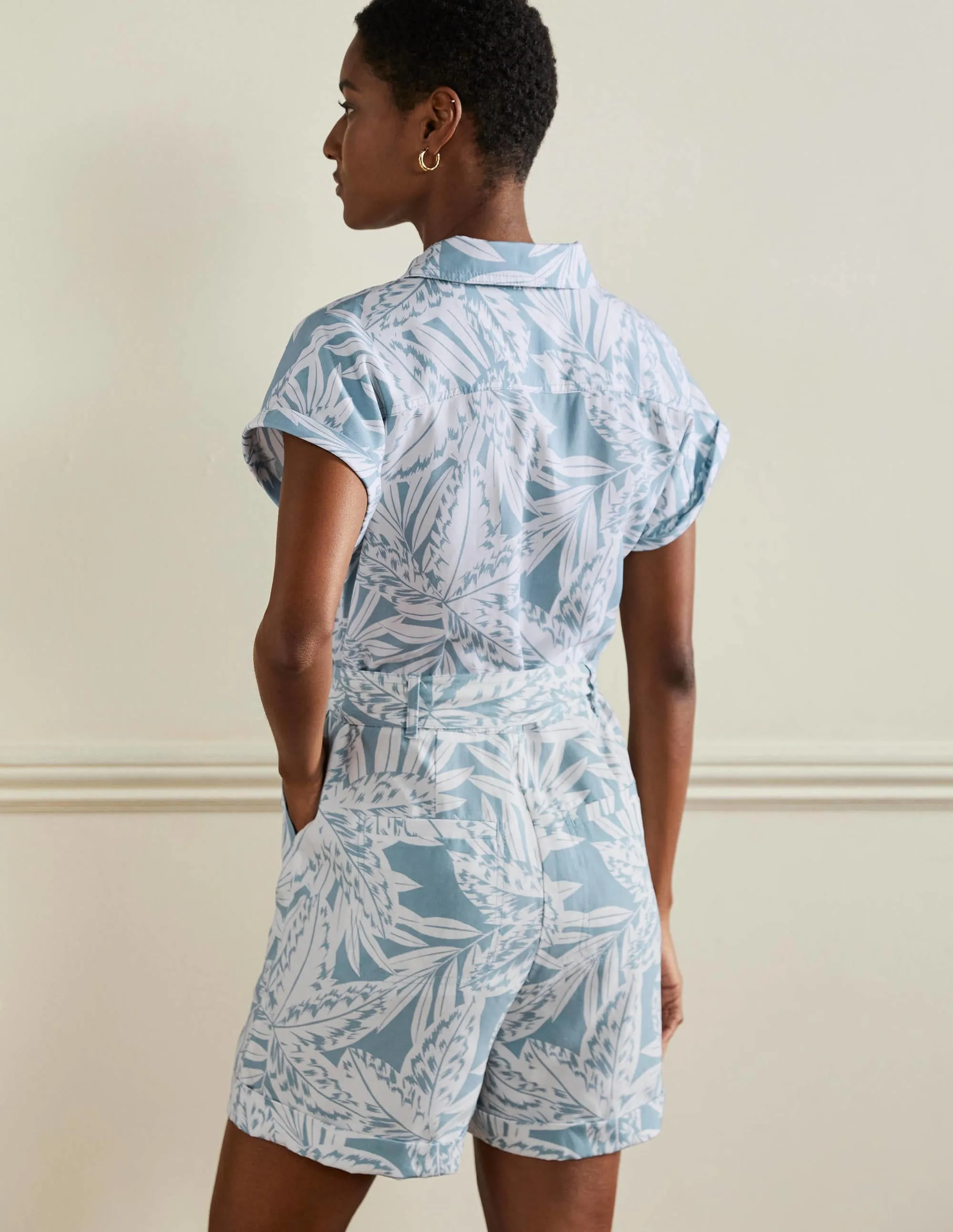 Pocket Detail Playsuit-Mountain Spring, Exotic Leaves