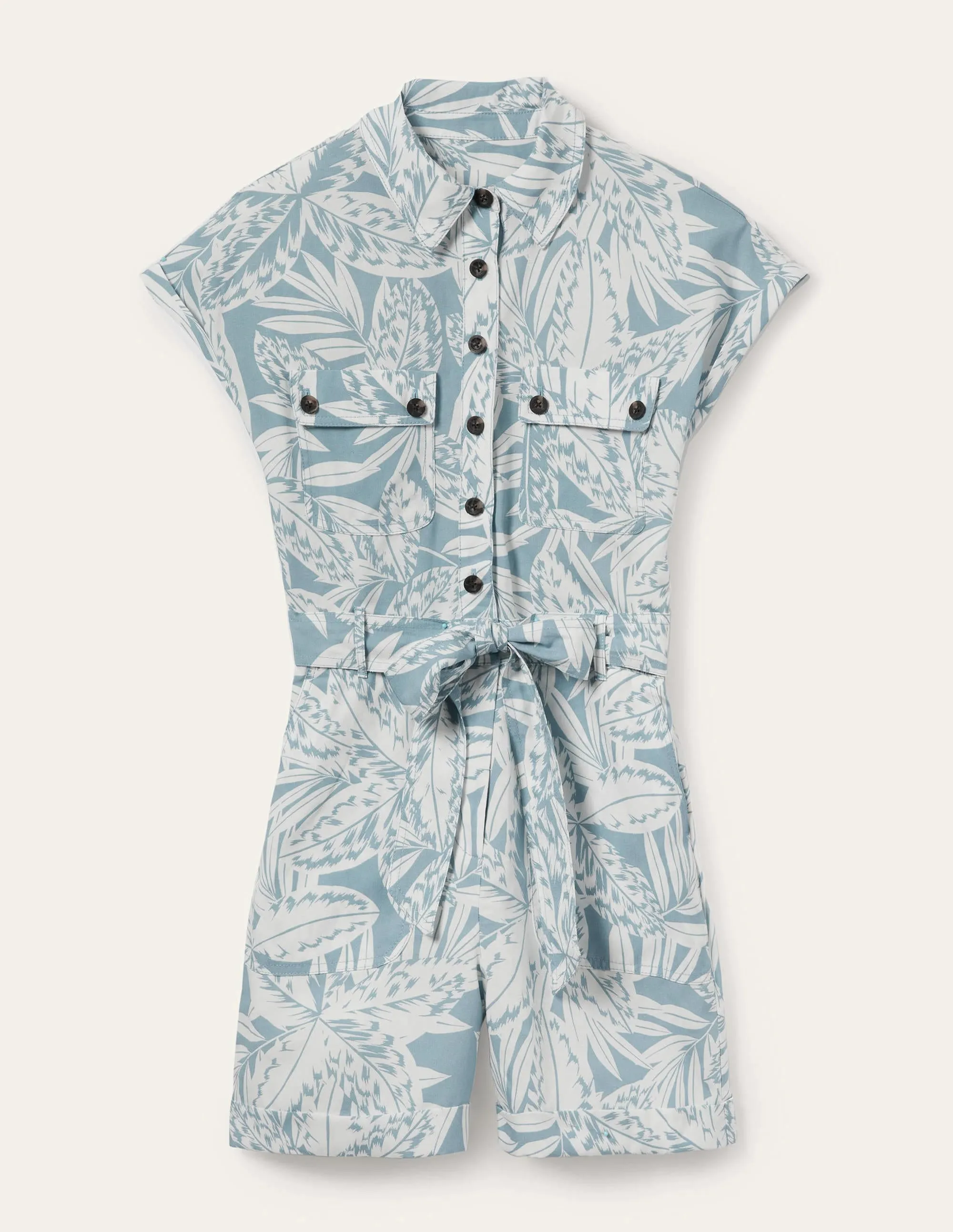 Pocket Detail Playsuit-Mountain Spring, Exotic Leaves