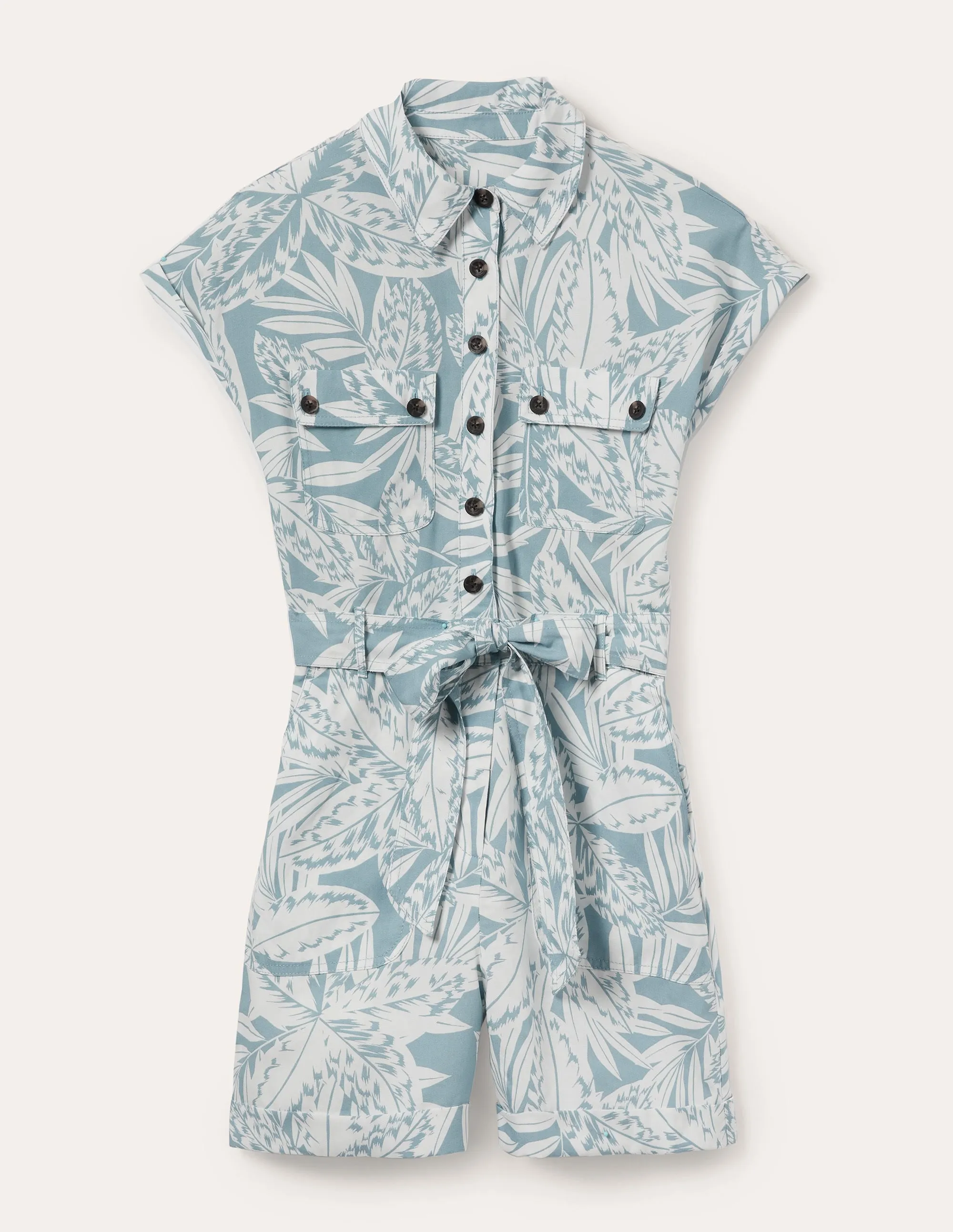 Pocket Detail Playsuit-Mountain Spring, Exotic Leaves