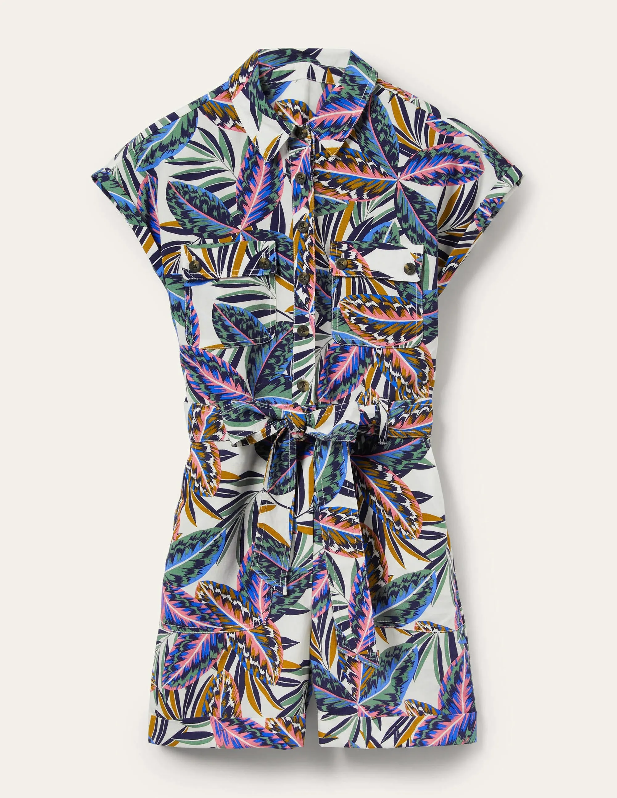Pocket Detail Playsuit-Multi, Exotic Leaves