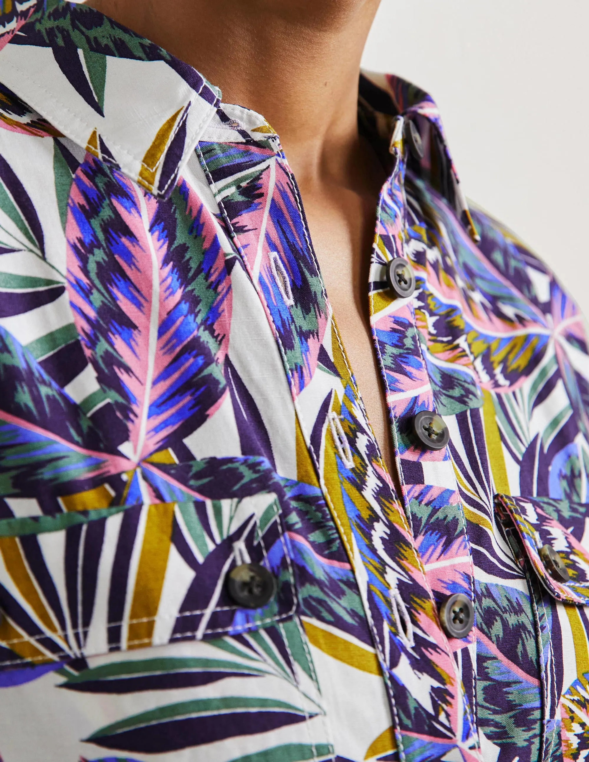 Pocket Detail Playsuit-Multi, Exotic Leaves