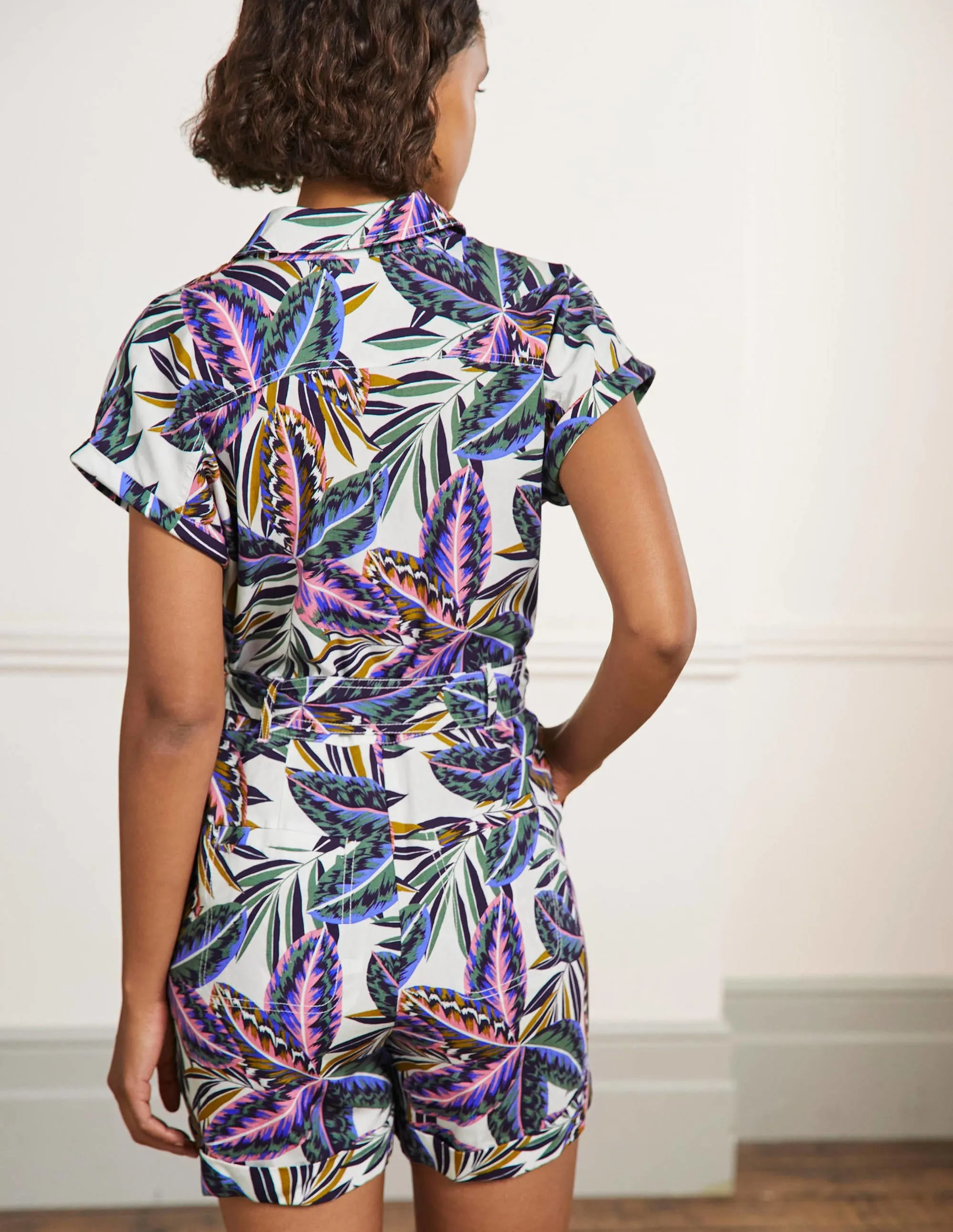 Pocket Detail Playsuit-Multi, Exotic Leaves