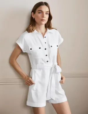 Pocket Detail Playsuit-White