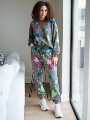 [Queen of Sparkles] Grey Groovy Hearts All Over Joggers