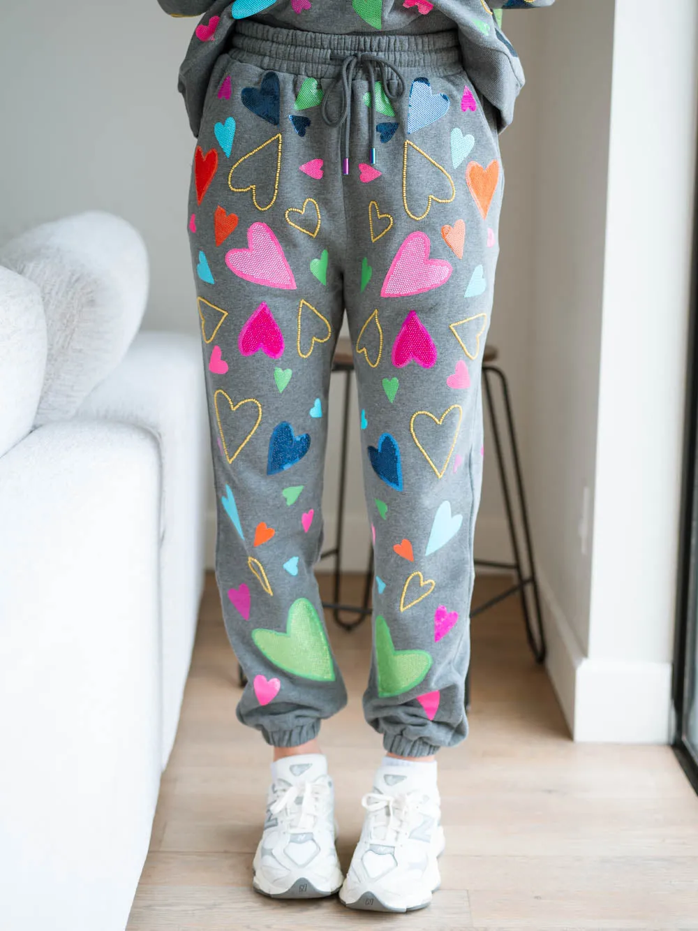 [Queen of Sparkles] Grey Groovy Hearts All Over Joggers
