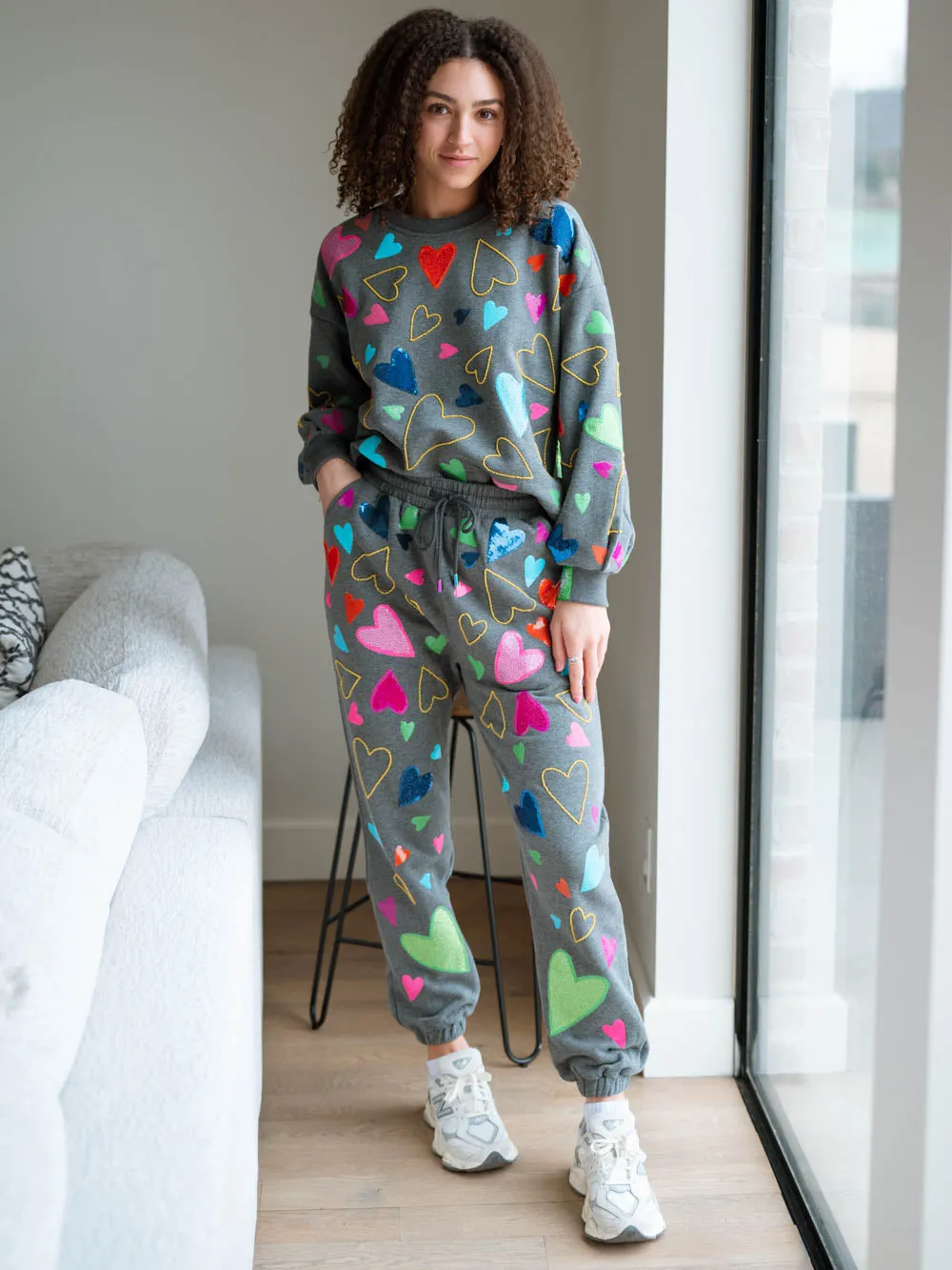 [Queen of Sparkles] Grey Groovy Hearts All Over Joggers