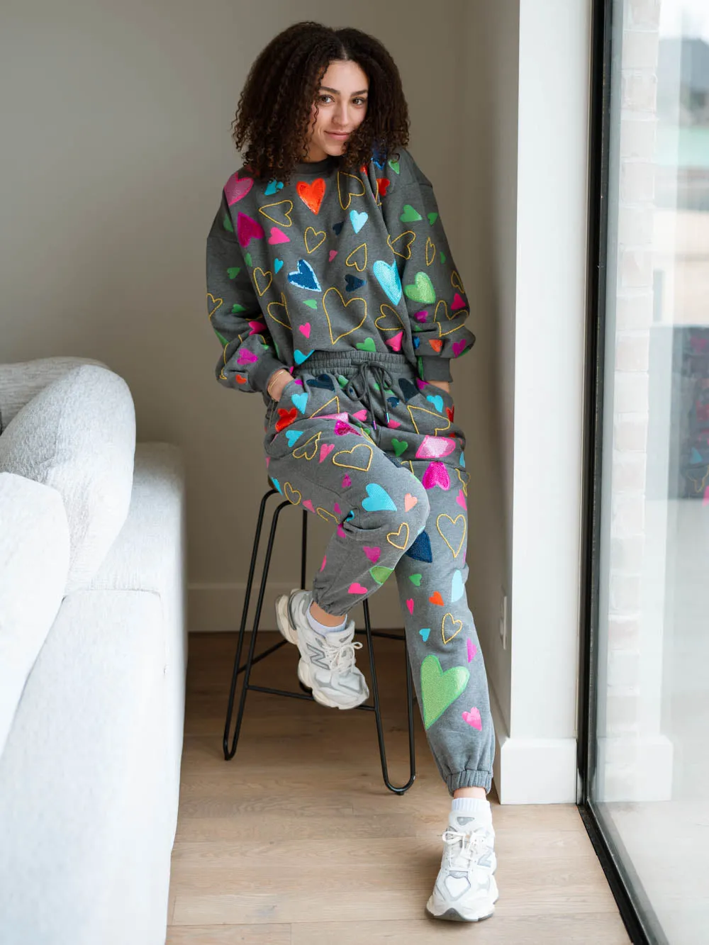 [Queen of Sparkles] Grey Groovy Hearts All Over Joggers