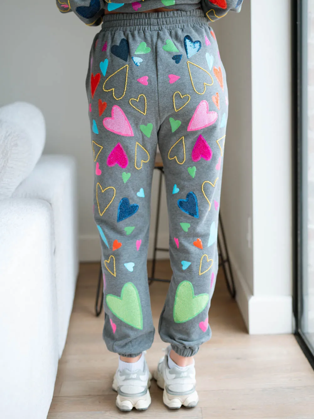 [Queen of Sparkles] Grey Groovy Hearts All Over Joggers