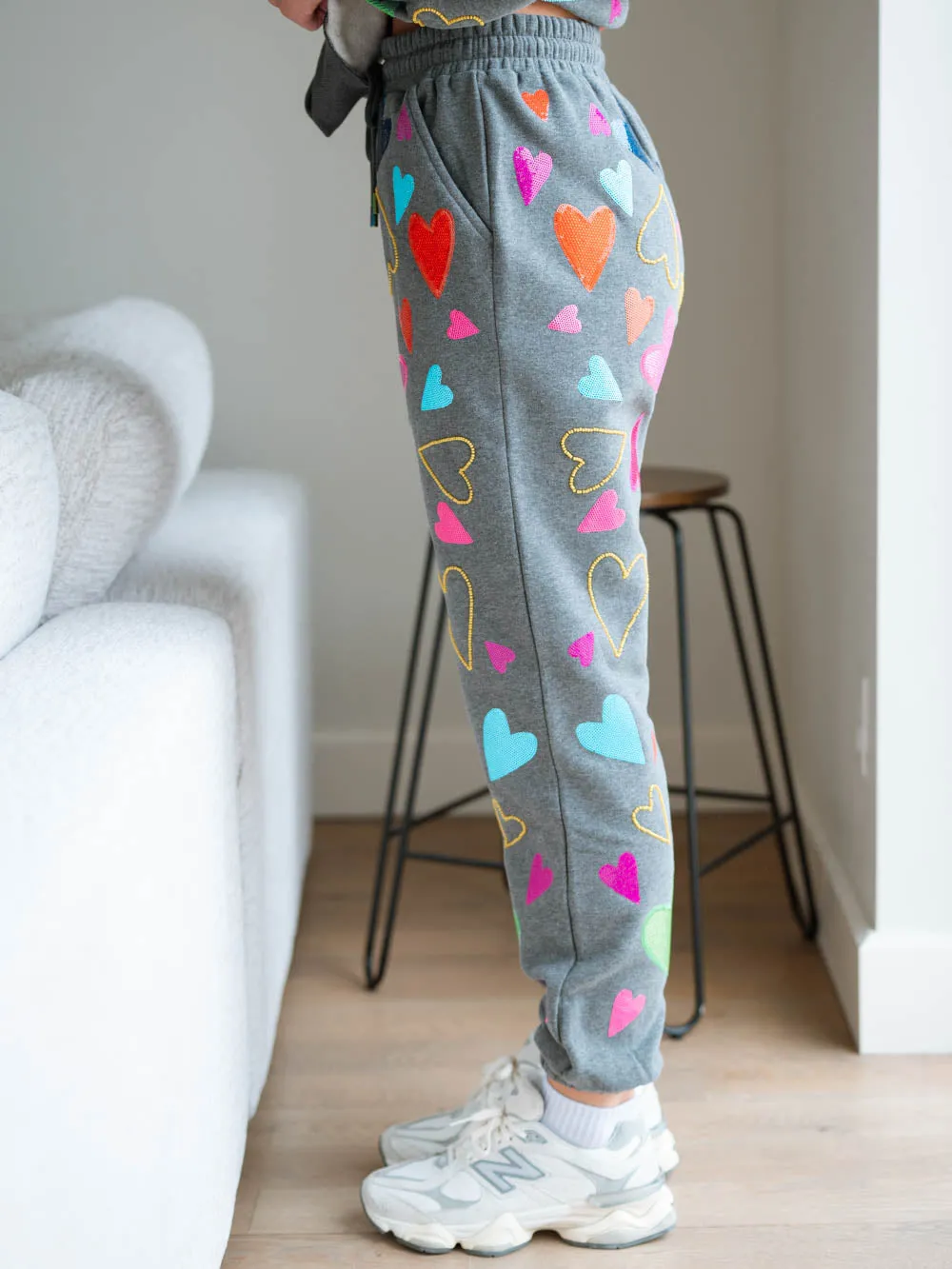 [Queen of Sparkles] Grey Groovy Hearts All Over Joggers